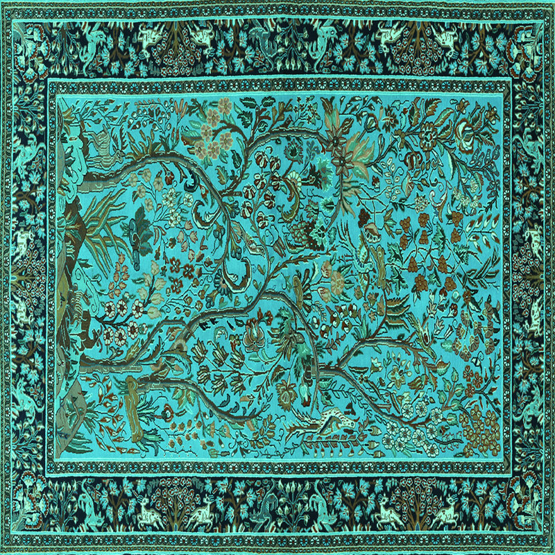 Tapis bleu / bleu sarcelle en polyester tissé à la machine Mollye, Rond 5 pi