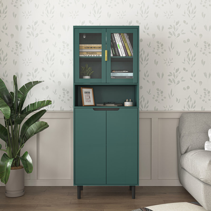 Bibliothèque de rangement haute en verre trempé, Vert