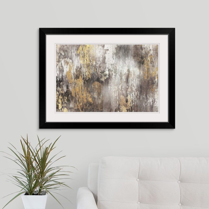 « Gold Ikat » Kaysen - impression, Cadre noir, H 28 po x l 38 po x P 1 po