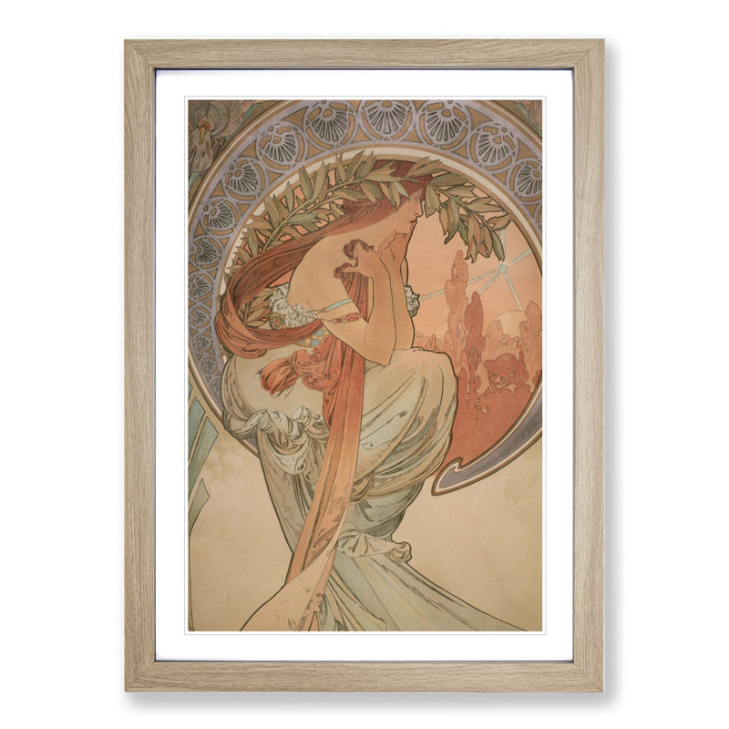 The Arts Poetry Vol.1 by Alphonse Mucha - Picture Frame Painting, 65cm H x 48cm W x 2cm D, Oak