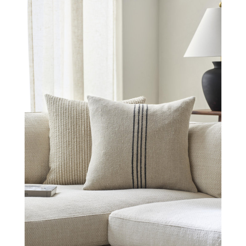 Becki Owens x Livabliss Brett Striped Linen Reversible Throw Pillow, 22"H x 22"W, Polyester