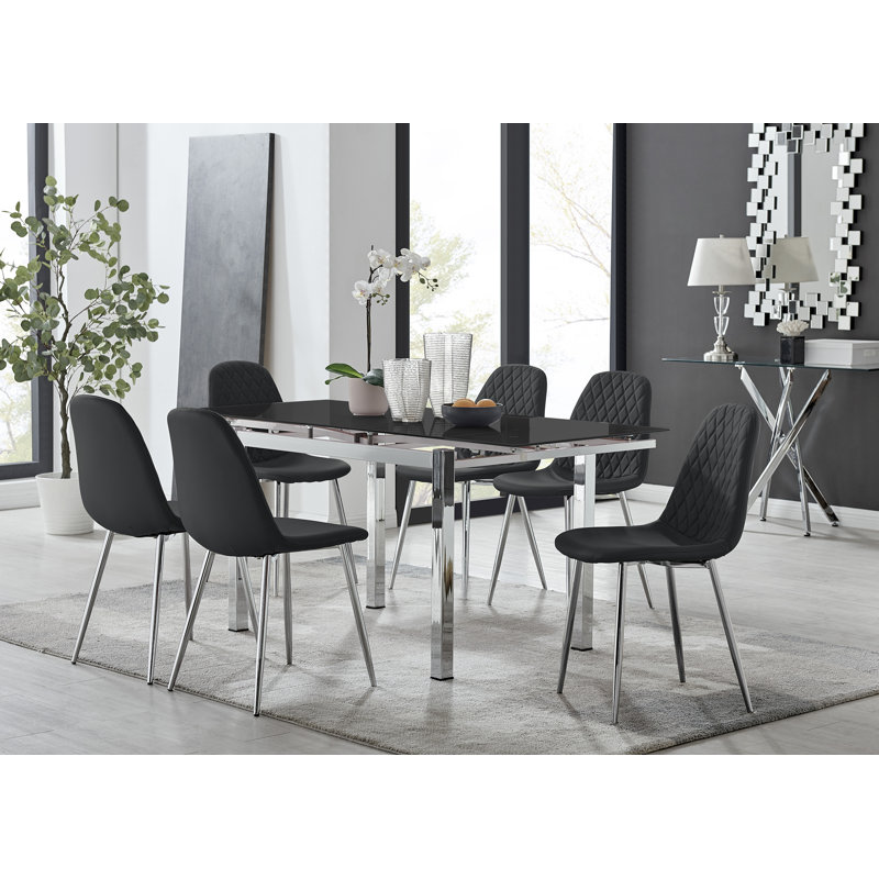 Corova Extendable Dining Set, Black/Silver