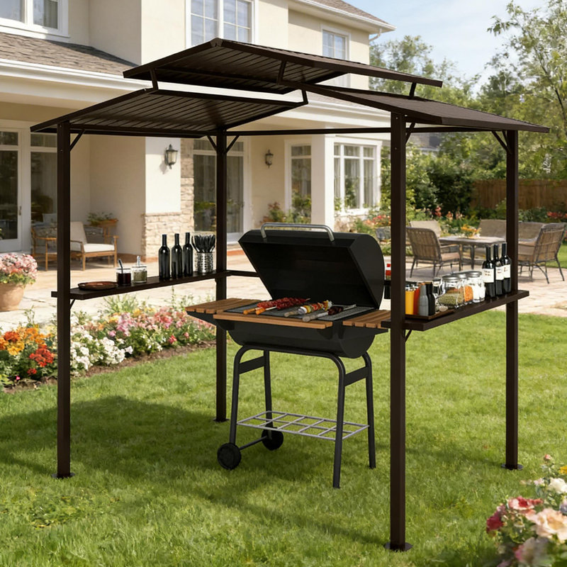 Auvent de pergola d'extérieur durable avec pavillon de jardin à toit rigide, parfait pour le barbecue au bord de la piscine et la protection contre les intempéries