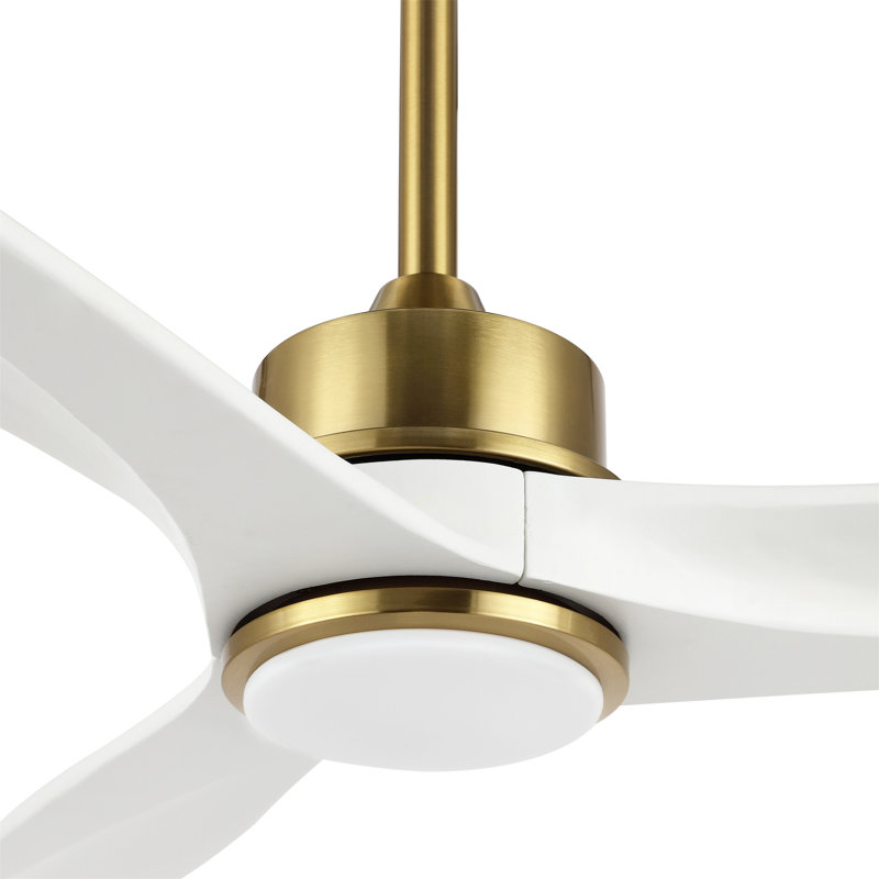Ventilateur de plafond à 3 pales en bois massif avec télécommande Wivenhoe, 60 po de largeur, Or avec pales blanches, Yes