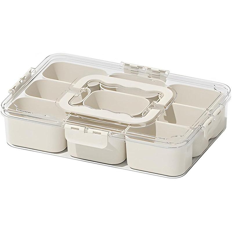 Divided Serving Tray with Lid and Handle 9 Compartment Snack Box Container Portable Storage Organizer Container