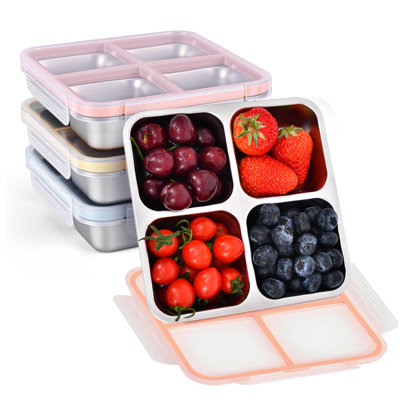 4 Pack 4-Compartment Stainless Steel Snack Storage Box