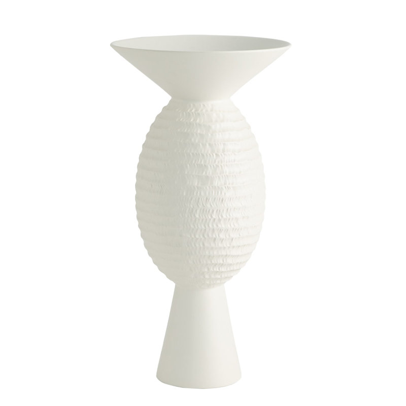 Wide Chiseled Orb Vase-Matte White