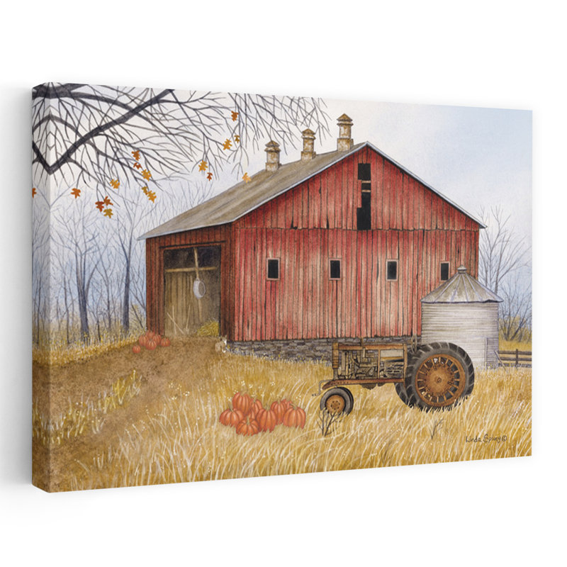 Vieille grange rouge - art de tracteur de grange de ferme contemporaine, H 24 po x l 16 po