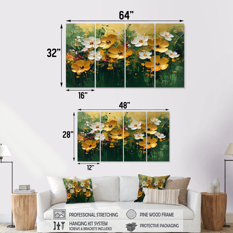 Lorsworth - coquelicots - Art mural traditionnel pour le salon, H 28 po x l 48 po, 4