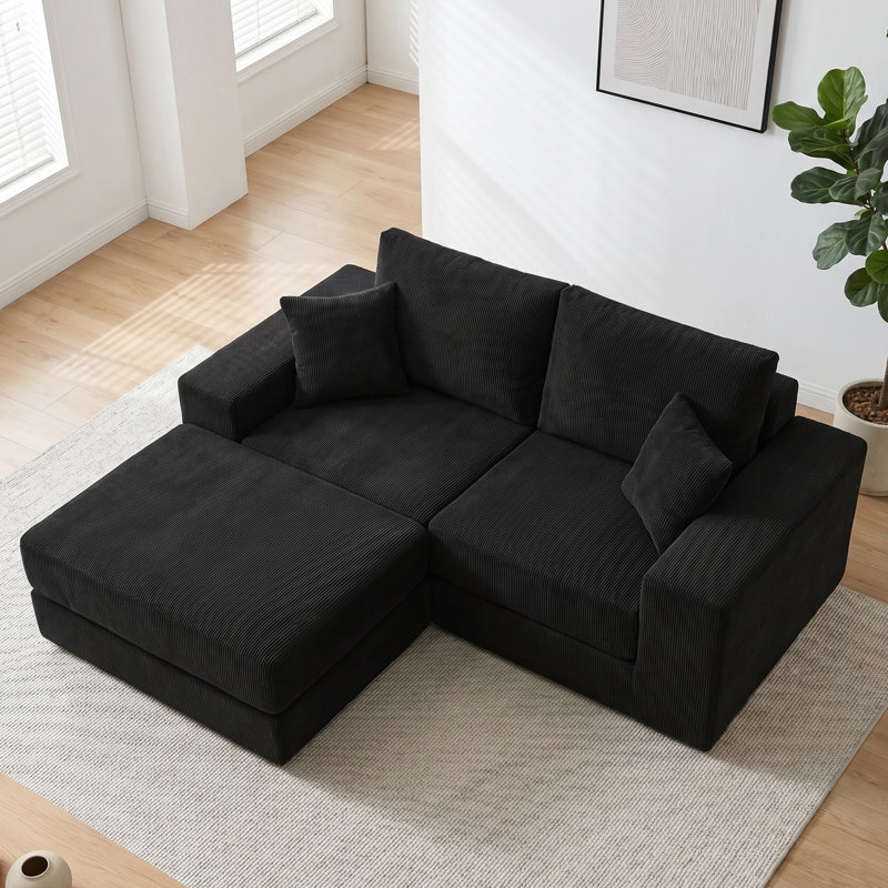 Canapé-lit modulaire en forme de L 79,5 po avec siège en tissu d'ameublement en L et siège repose-pieds amovible avec repose-pieds amovible - aucun assemblage requis