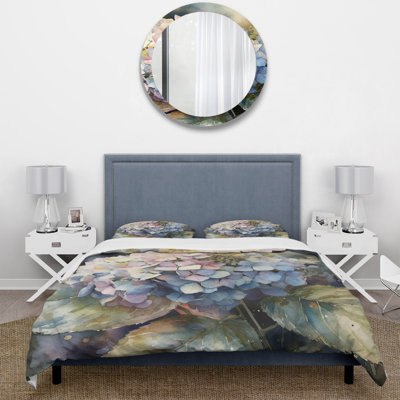 Purple Green Hydrangea III - Hydrangea Duvet Cover Set - Microfiber Polyester