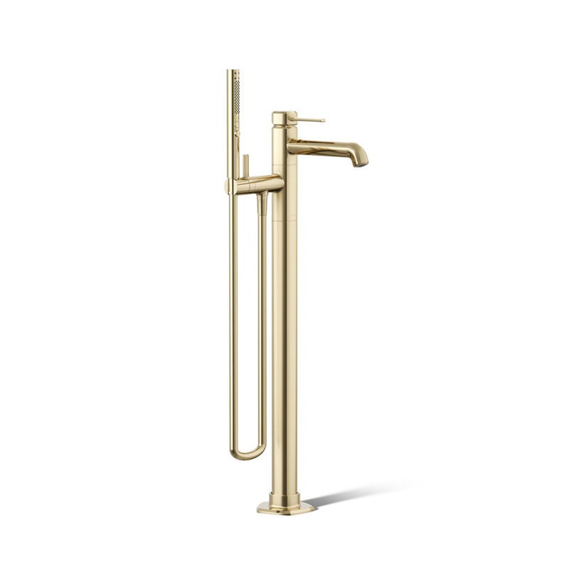 Occasion Floor-Mount Bath Filler Trim With Handshower, Vibrant French Gold