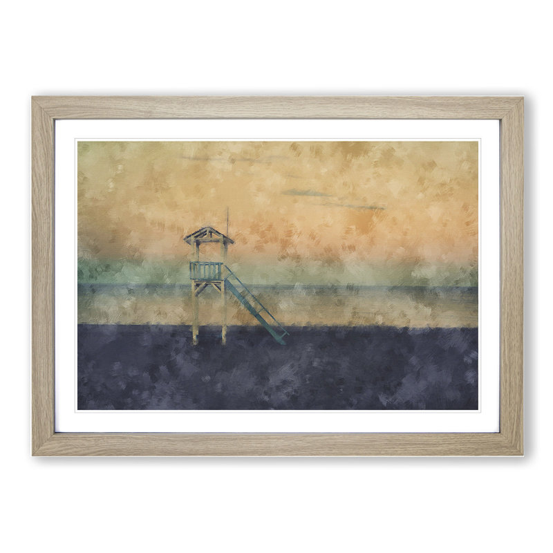 Beach Lifeguard Tower - Picture Frame Painting, 48cm H x 65cm W x 2cm D, Oak Framed