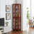 Corner Curio Cabinet With 4 Adjustable Tempered Glass Shelves And Lighting System, Solid Wood Legs,Acrylic Mirrored Back Panel(E26 Light Bulb Not Included)-2068882534