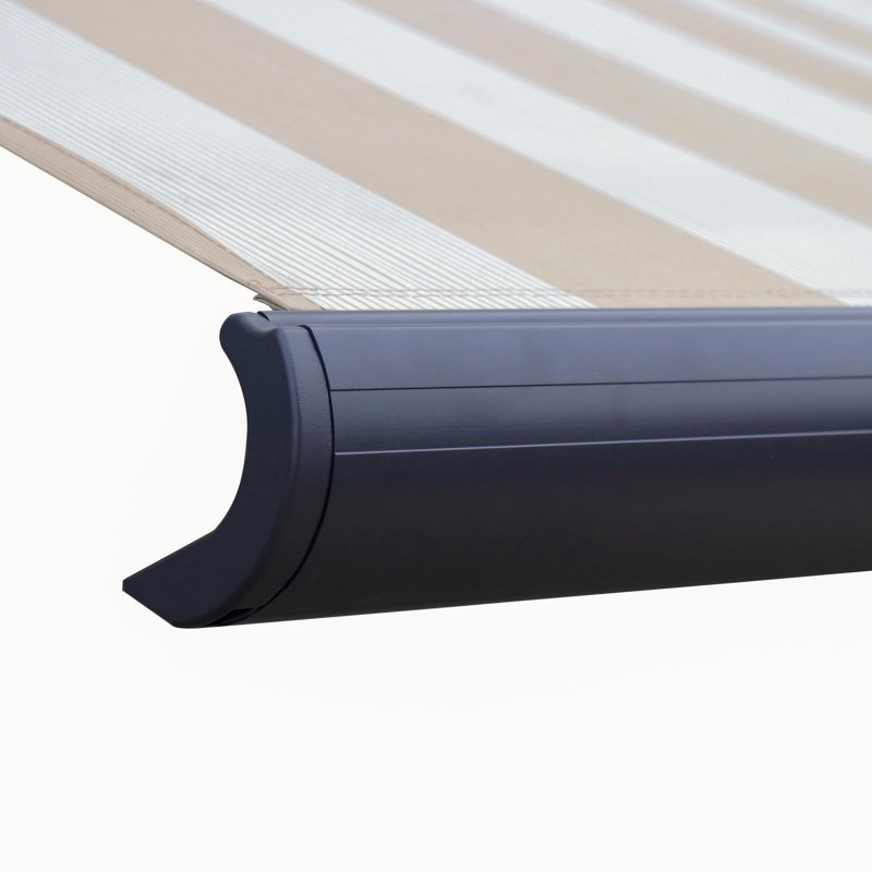 Italian Series Full Cassette Motorized Patio Awning With App + Remote, Beige Striped, 20' W x 10' D