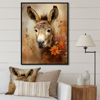 «Farmhouse Donkey Portrait In Autumn», art mural âne