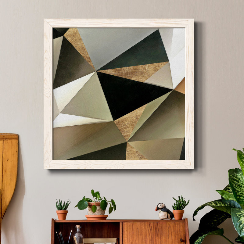Toile encadrée de qualité supérieure Gold Polygon Wall II - prête à être accrochée, Blanc, H 17 po x l 17 po x P 1,5 po
