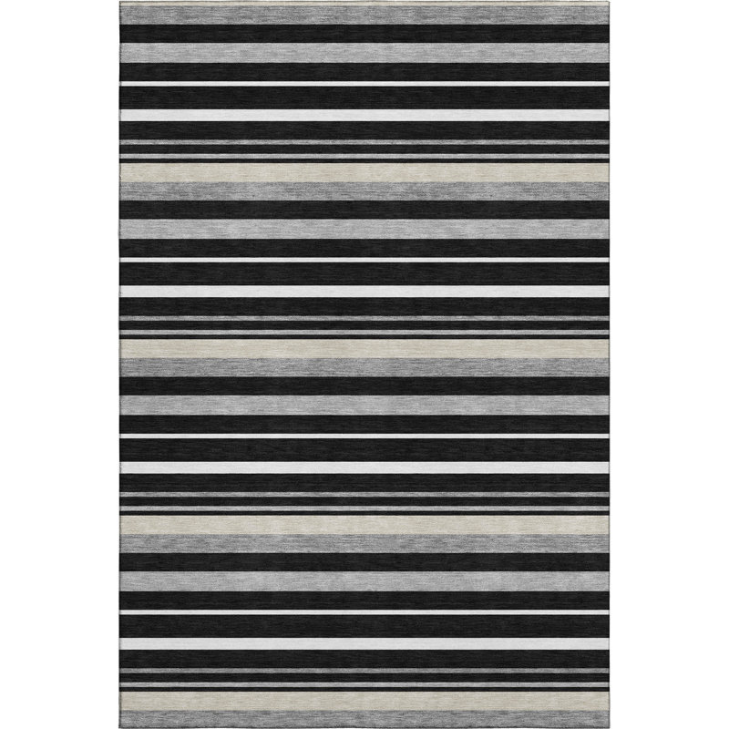Premium Machine Washable Prisco Black Rug, Rectangle 9' x 12'
