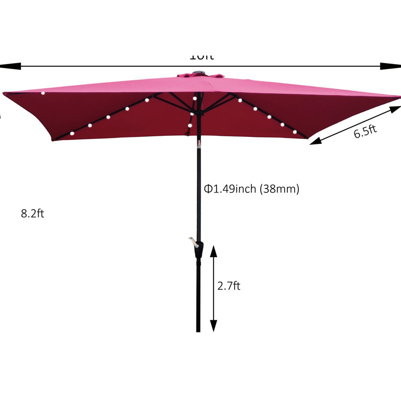 Parasol de patio à énergie solaire 10X6.5Ft, Rouge