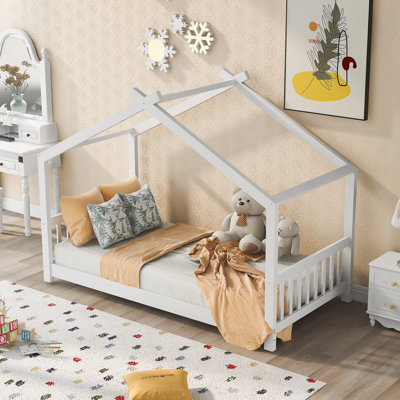 Lit plateforme House avec tête et pied de lit, toit