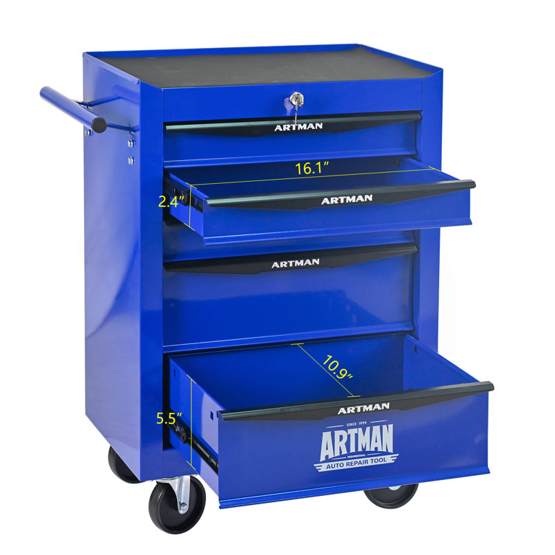 Coffre à outils roulant en métal avec 5 tiroirs, Bleu