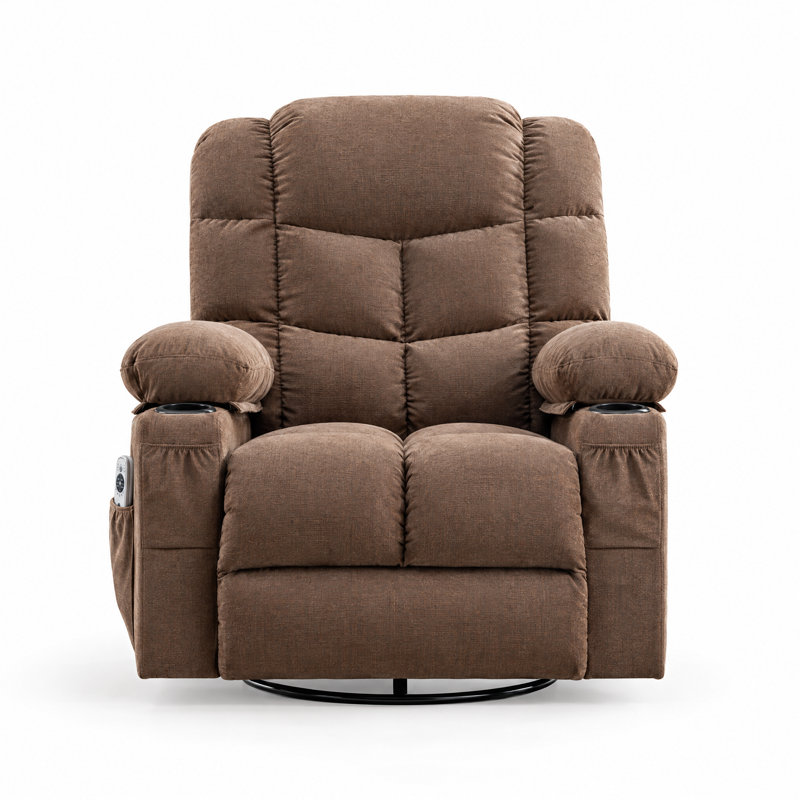 Fauteuil pivotant de massage inclinable surdimensionné, Brun, métal, bois et mousse