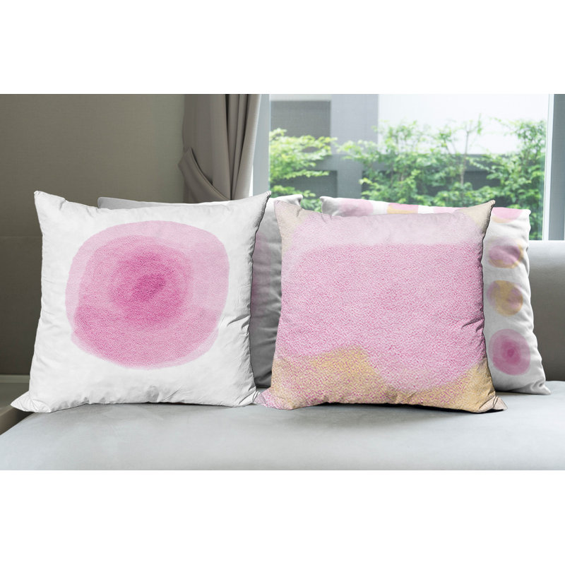 Everts Indoor / Outdoor Abstract Square Throw Pillow Cover, Baby Pink/Ecru/White, 45cm H x 45cm W x 0.01cm D