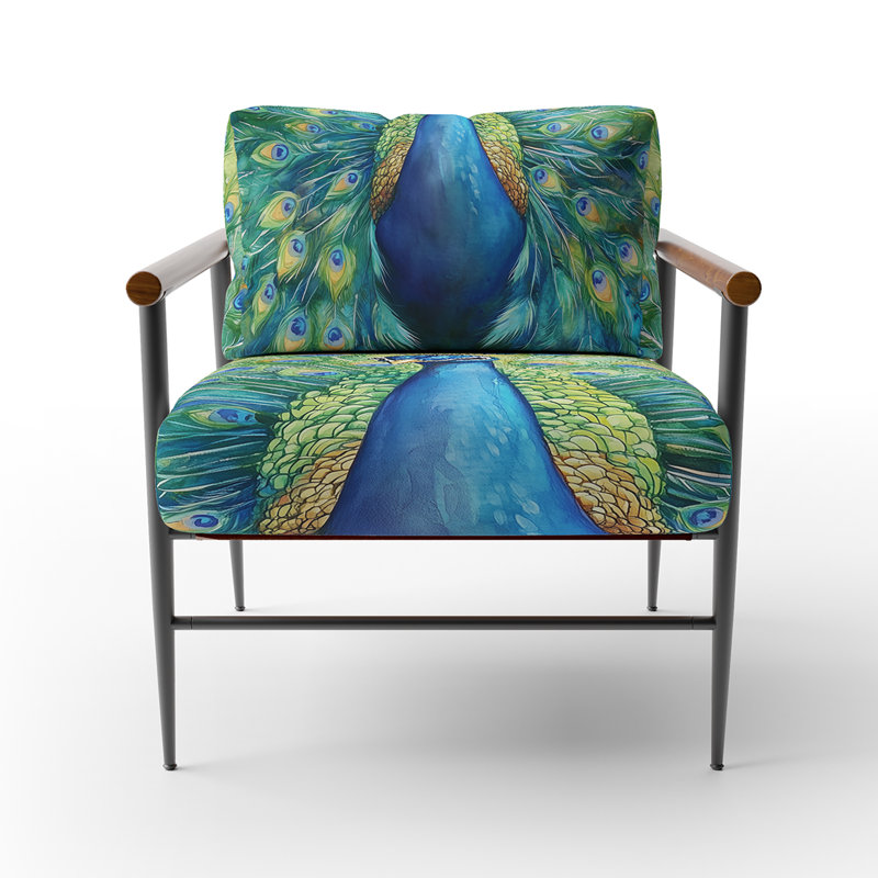 Chaise d'appoint Peacock - Chaise avec accoudoirs en plumes de paon, Brown Round Arms