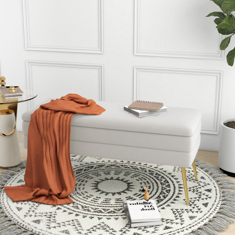 Banc de rangement à couvercle rabattable rembourré, Beige
