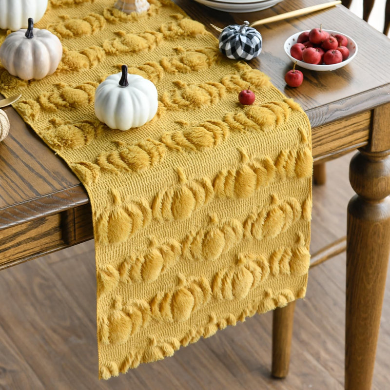 Chemin de table 13 po x 72 po Ginger Décoration de table de salle à manger saisonnière pour la décoration de fête, peluche d'automne 3D