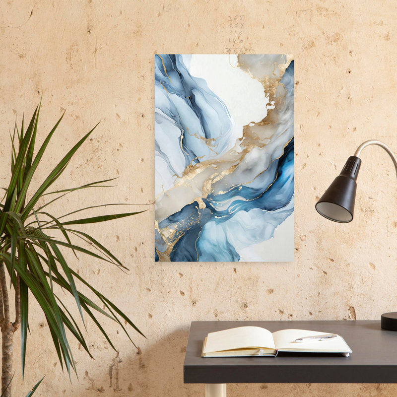 «Blue Art Marble II», art contemporain abstrait, H 24 po x l 16 po