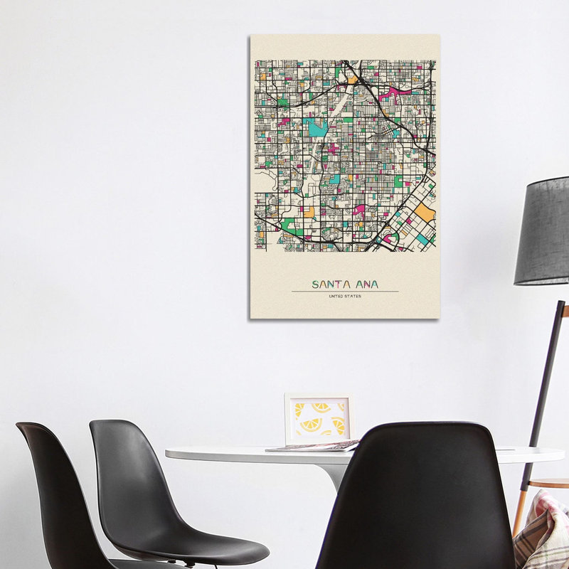 Santa Ana, California Map by Ayse Deniz Akerman - Wrapped Canvas Gallery-Wrapped Canvas Giclée