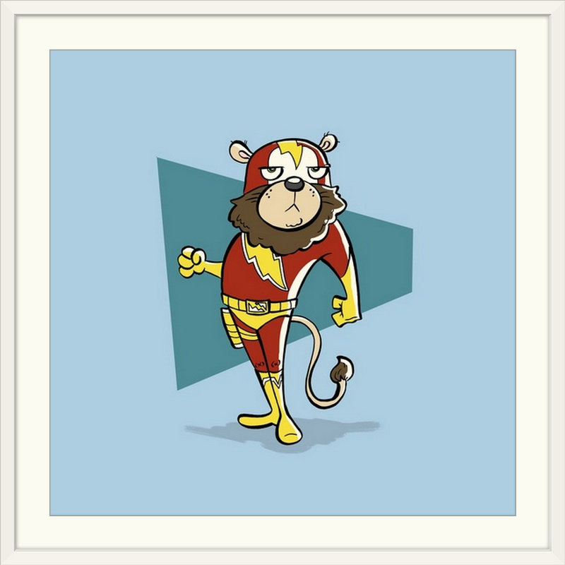 « lion-superhero animal art », impression, H 24 po x l 24 po x P 1 po, Cadre blanc