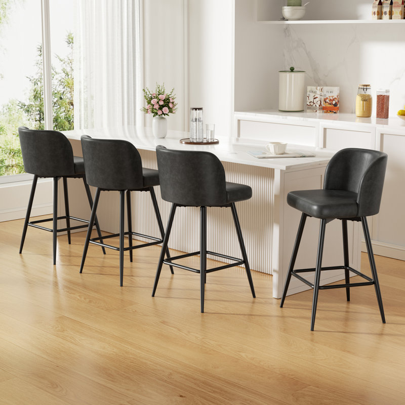 Modern Swivel Upholstered Counter Stool with Durable Metal Frame, Dark Gray