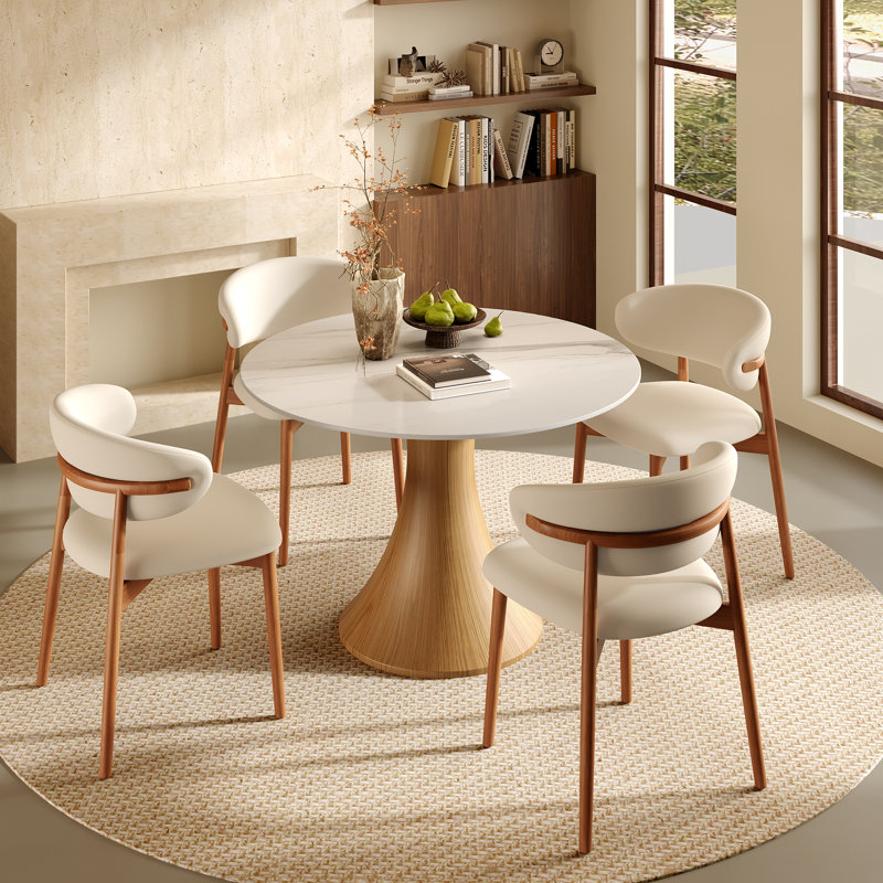 Table de salle à manger Mid-Century moderne pour 2 à 4 personnes, H 29,52 po x L 43,3 po x l 43,3 po, Enneigé