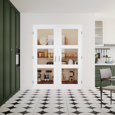 Interior 3-Lite Black & Clear Glass Door, CARB P2 MDF & SGCC Tempered Glass French Doors, Includes Frame & Matte Black Hardware-Ball Catches & Hinges & Handles, Pre‑Finished & Waterproof, Pantry, Bedroom, Bathroom & Closet, Easy DIY Stain, 60"x 80"