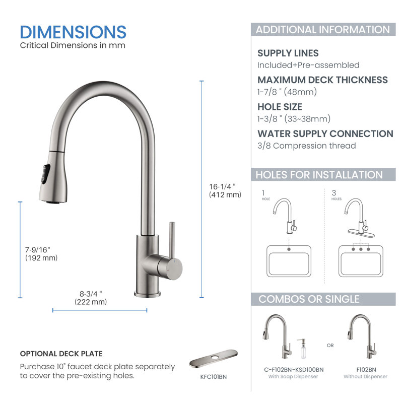 KIBI Pull Down Kitchen Faucet, Brush Nickel