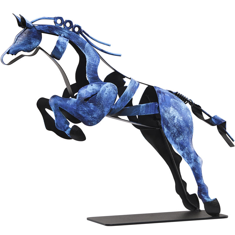 Kabron Handmade Metal Horse Statue Sculpture Décor Gifts For Horse Lovers, Blue