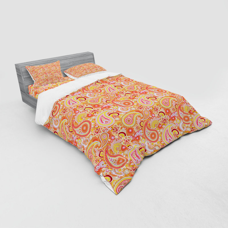 Ensemble de housse de couette orange traditionnel en microfibre, Housse de couette grand + 3 pièces supplémentair