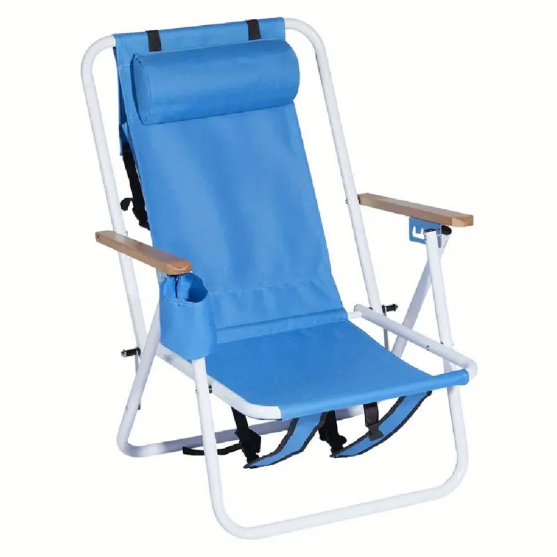 Chaise de plage pliante portative bleue solide construction bleu camping pour l'extérieur, la plage, l'herbe, le jardin