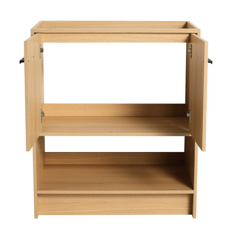 Meuble-lavabo autoportant en contreplaqué de 30 po, armoire à 2 portes, surface à eau, facile à installer, conception américaine, assemblage de finition chêne, agencement de couleurs chêne
