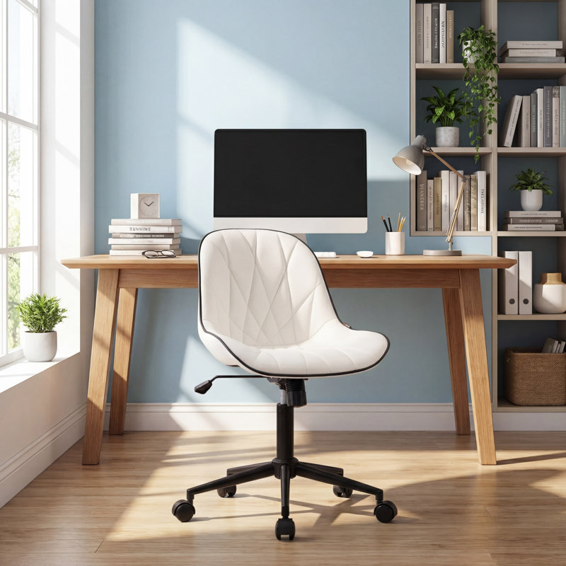 Darlaine Armless Swivel Office Chair Faux Leather Upholstered Waterproof Desk Chair Ergonomic Adjustable Computer Chair