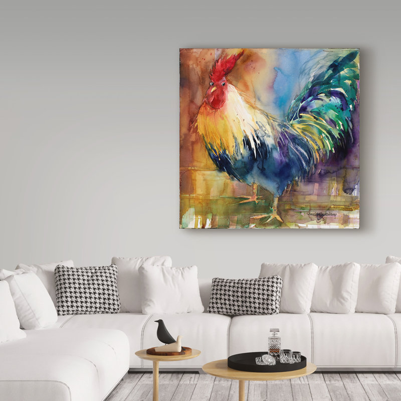 «Renegade Rooster» Mattox, reproduction d'aquarelle sur toile tendue, H 14 po x l 14 po x P 2 po