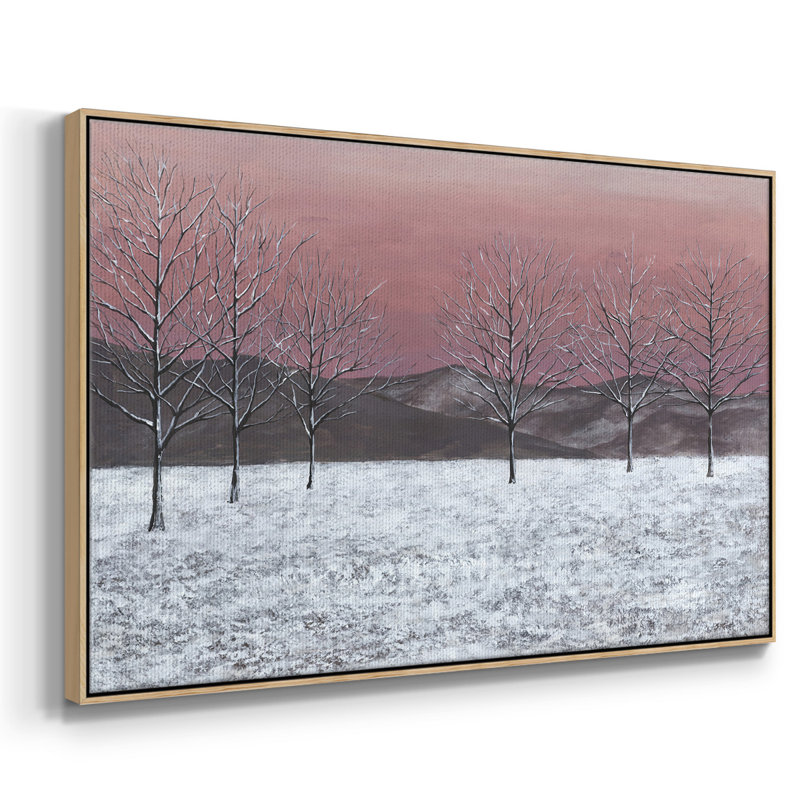 «Sunset Snowfall I», peinture sur toile encadrée, H 27 po x l 41 po x P 2 po, Cadre en bois naturel