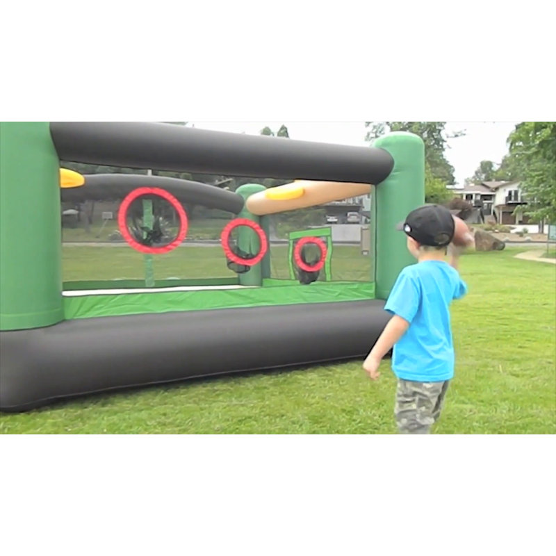 Medium Green and Beige Sports Bounce House with Slide
