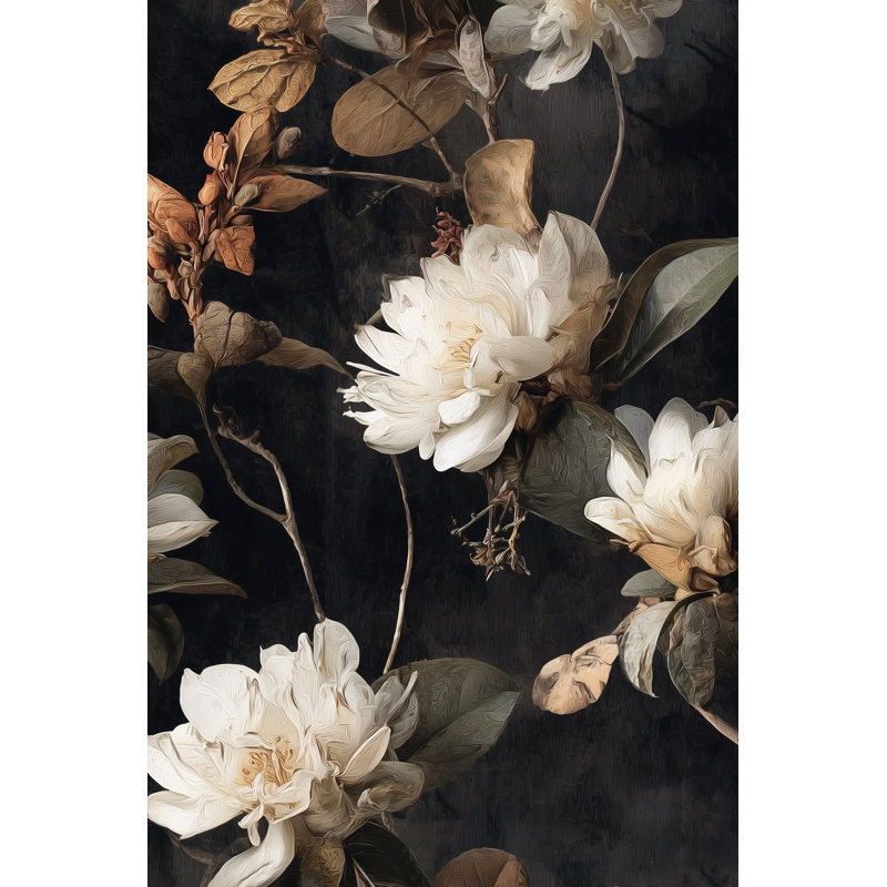 Papier peint floral, élégante murale rétro