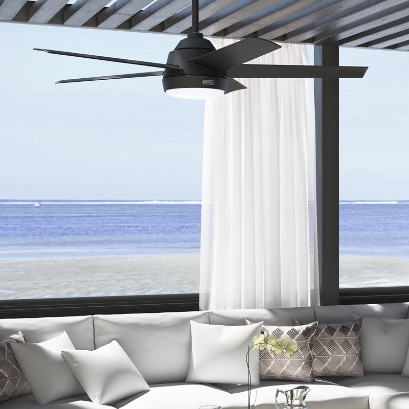 Skyflow 52" 5-Blade Standard WeatherMax Indoor/Outdoor Ceiling Fan with Lights and Wall Control, Matte Black