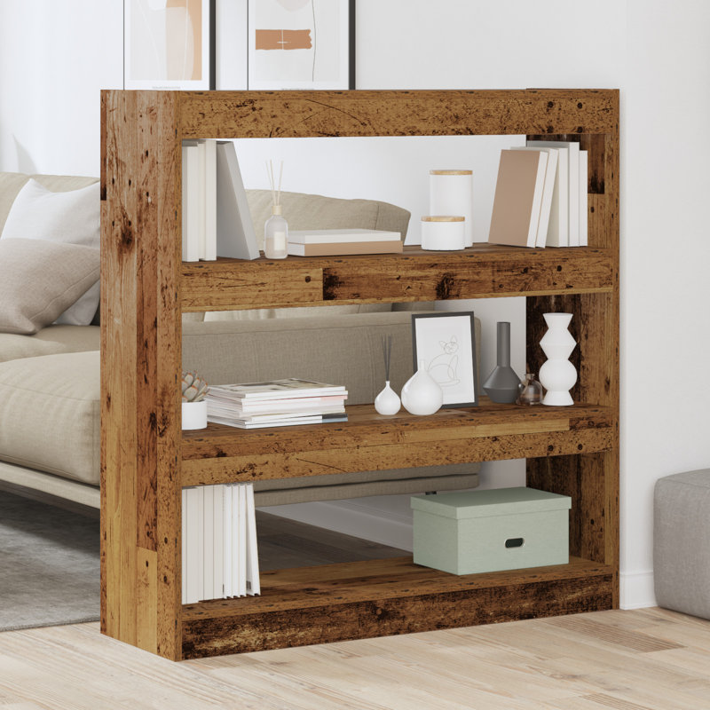 Book Cabinet Bookcase, Old Wood, (3 Shelves) 103cmH x 97cmW x 30cmD