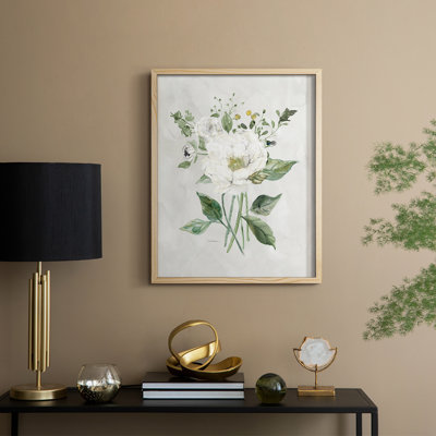 «White Farmhouse Botanical II», reproduction encadrée - bois massif