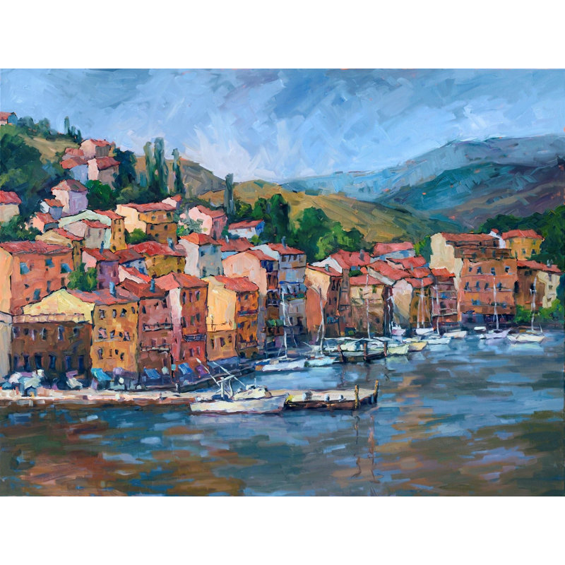 Italian Coastal Village - Artist Enhanced Canvas Print, 24" H x 30" W x 1" D, Unframed